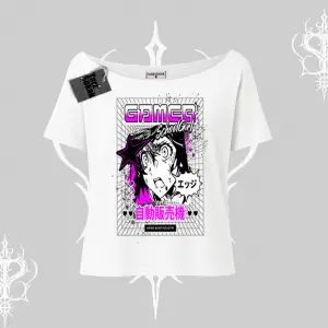 Kayık Yaka Tshirt Games Schoolgirl Anime Baskılı