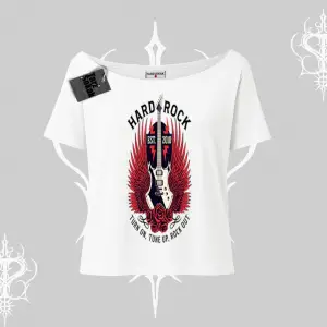 Kayık Yaka Tshirt Hard Rock Winged Guitar Rebellion