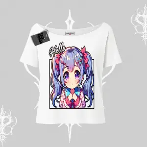 Kayık Yaka Tshirt Hello Anime Kız Sevimli Karakter Baskılı