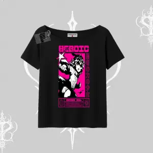 Kayık Yaka Tshirt Heroic Anime Girl Japon Stil Grafik Baskılı