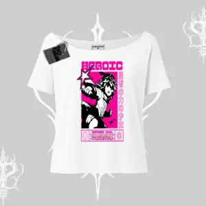 Kayık Yaka Tshirt Heroic Anime Girl Japon Stil Grafik Baskılı