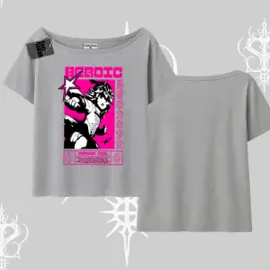 Kayık Yaka Tshirt Heroic Anime Girl Japon Stil Grafik Baskılı