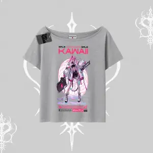 Kayık Yaka Tshirt Kawaii Cyberpunk Kız Japon Stil Baskı