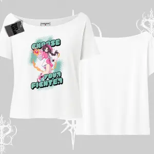 Kayık Yaka Tshirt Oversize  Anime Kız Desenli Japon Stil