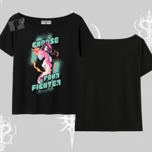Kayık Yaka Tshirt Oversize  Anime Kız Desenli Japon Stil