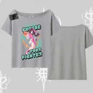 Kayık Yaka Tshirt Oversize  Anime Kız Desenli Japon Stil