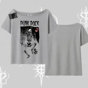 Kayık Yaka Tshirt Punk Rock Chaos Skeleton Riot
