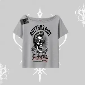 Kayık Yaka Tshirt Rhythms Riot Vintage Rockabilly Skull Street Aesthetic