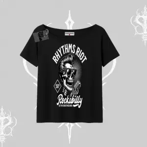 Kayık Yaka Tshirt Rhythms Riot Vintage Rockabilly Skull Street Aesthetic