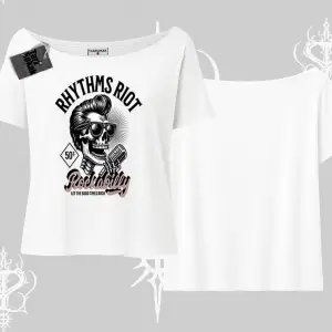 Kayık Yaka Tshirt Rhythms Riot Vintage Rockabilly Skull Street Aesthetic