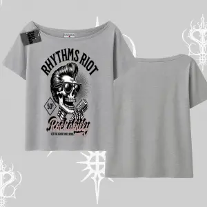 Kayık Yaka Tshirt Rhythms Riot Vintage Rockabilly Skull Street Aesthetic