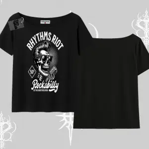 Kayık Yaka Tshirt Rhythms Riot Vintage Rockabilly Skull Street Aesthetic