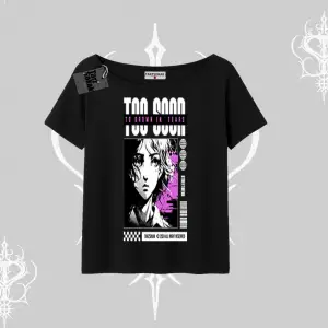 Kayık Yaka Tshirt Too Good Anime Girl Grafik Baskılı