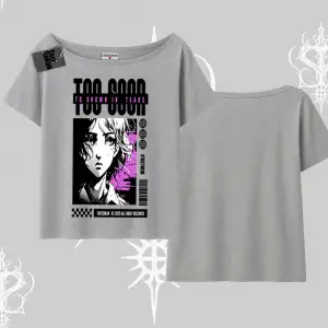 Kayık Yaka Tshirt Too Good Anime Girl Grafik Baskılı