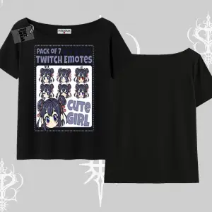 Kayık Yaka Tshirt Twitch Emotes Cute Girl Anime Expression