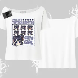 Kayık Yaka Tshirt Twitch Emotes Cute Girl Anime Expression