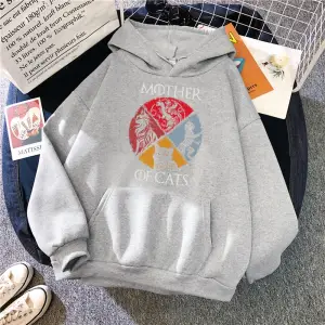 Kedi Aile Kedilerin Annesi Baskılı Eşofman Kadın Yenilik Moda Hoody Spor Gevşek Büyük Boy Hoo