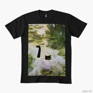 Kedi Baskı Monet Nilüfer T-shirt Erkekler Kadınlar Için % 100% Pamuk T Shirt Kısa Kollu Üstle