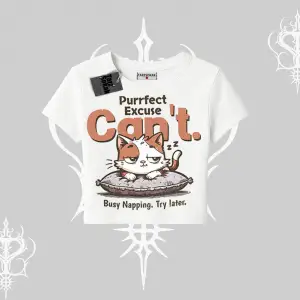 Kedi Baskılı Cant Busy Napping Y2K  Babby Tee Tshirt