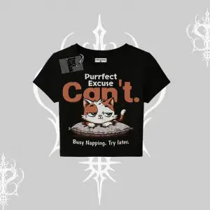 Kedi Baskılı Cant Busy Napping Y2K  Babby Tee Tshirt