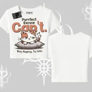 Kedi Baskılı Cant Busy Napping Y2K  Babby Tee Tshirt