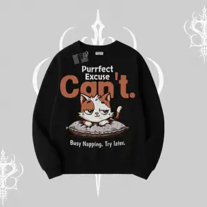 Kedi Baskılı Cant Busy Napping Y2K  Biskilet Sweatshirt