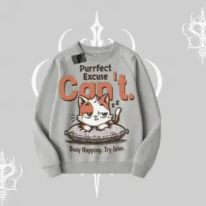 Kedi Baskılı Cant Busy Napping Y2K  Biskilet Sweatshirt