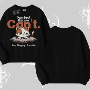 Kedi Baskılı Cant Busy Napping Y2K  Biskilet Sweatshirt