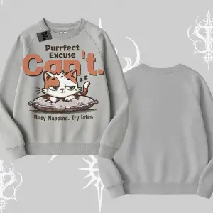 Kedi Baskılı Cant Busy Napping Y2K  Biskilet Sweatshirt