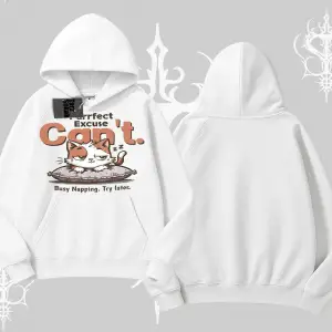 Kedi Baskılı Cant Busy Napping Y2K  Kapşonlu Sweatshirt