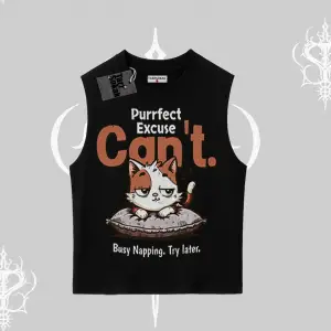 Kedi Baskılı Cant Busy Napping Y2K  Kolsuz Tshirt