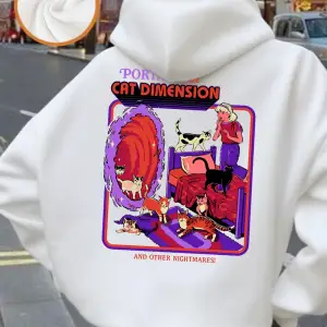 Kedi Boyutuna Giden Portal Baskılı Kapüşonlular Kadın Temel Giysileri Cepli Kazaklar Günlük B