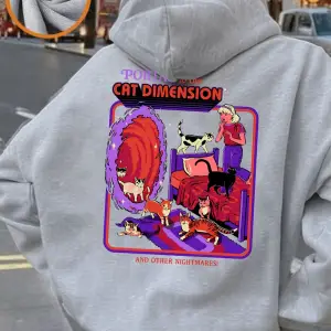 Kedi Boyutuna Giden Portal Baskılı Kapüşonlular Kadın Temel Giysileri Cepli Kazaklar Günlük B