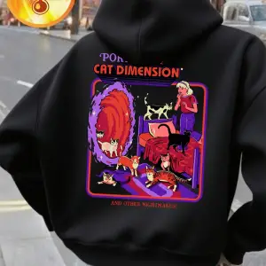 Kedi Boyutuna Giden Portal Baskılı Kapüşonlular Kadın Temel Giysileri Cepli Kazaklar Günlük B