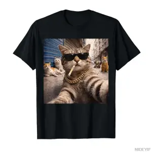Kedi Gangster Sokak Kedileri Selfie Komik Meme Mizah T-shirt Erkekler Kadınlar Için % 100% Pa