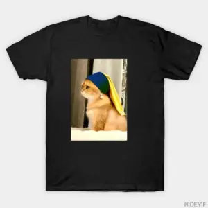 Kedi inci küpeli Meme T-shirt erkekler kadınlar için % 100% pamuklu tişörtler kısa kollu üstl