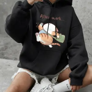 Kedi işten sonra koşuyor baskılar kazak kadın rahat gevşek kapüşonlu üst kış polar sıcak üstl