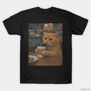 Kedi Kahve meme T-shirt Erkekler Kadınlar Için % 100% Pamuk T Shirt Kısa Kollu Üstler 0102-2