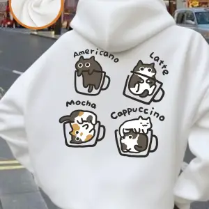 Kedi Kahve Sanatı Mektup Baskılar Kapüşonlular Kadın Temelleri Cep Kazak Sonbahar Polar Sıcak