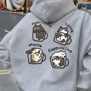 Kedi Kahve Sanatı Mektup Baskılar Kapüşonlular Kadın Temelleri Cep Kazak Sonbahar Polar Sıcak