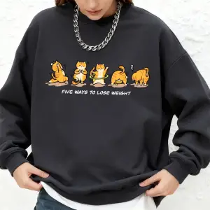 Kedi Kilo Kaybı Yapıyor Baskılı Kapüşonlu Üstler Kadınlar İçin Kışlık Sıcak Uzun Kollu Sweats