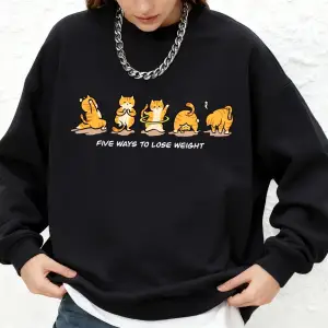 Kedi Kilo Kaybı Yapıyor Baskılı Kapüşonlu Üstler Kadınlar İçin Kışlık Sıcak Uzun Kollu Sweats