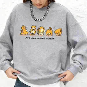 Kedi Kilo Kaybı Yapıyor Baskılı Kapüşonlu Üstler Kadınlar İçin Kışlık Sıcak Uzun Kollu Sweats