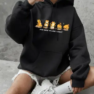 Kedi Kilo Kaybı Yapıyor Baskılı Sweatshirt Kadın Günlük Bol Kapüşonlu Kışlık Polar Sıcak Kaza