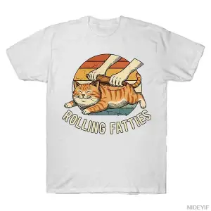 Kedi Rolling Fatties Komik T-shirt Erkekler Kadınlar Için % 100% Pamuk T Shirt Kısa Kollu Üst