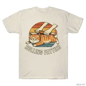 Kedi Rolling Fatties Komik T-shirt Erkekler Kadınlar Için % 100% Pamuk T Shirt Kısa Kollu Üst