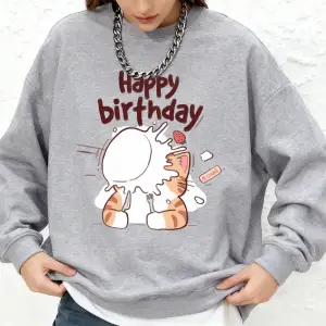 Kediler Doğum Günü Kutluyor Baskılı Kapüşonlu Üstler Kadınlar İçin Kışlık Büyük Beden Jogger