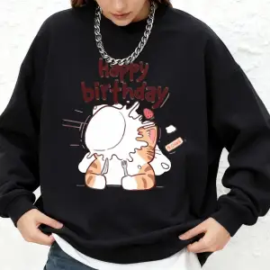 Kediler Doğum Günü Kutluyor Baskılı Kapüşonlu Üstler Kadınlar İçin Kışlık Büyük Beden Jogger