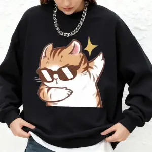 Kediler için serin güneş gözlüğü baskılı kapüşonlu svetşört kadın kış bisiklet yaka büyük boy