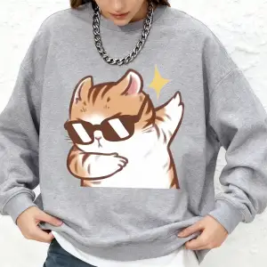 Kediler için serin güneş gözlüğü baskılı kapüşonlu svetşört kadın kış bisiklet yaka büyük boy